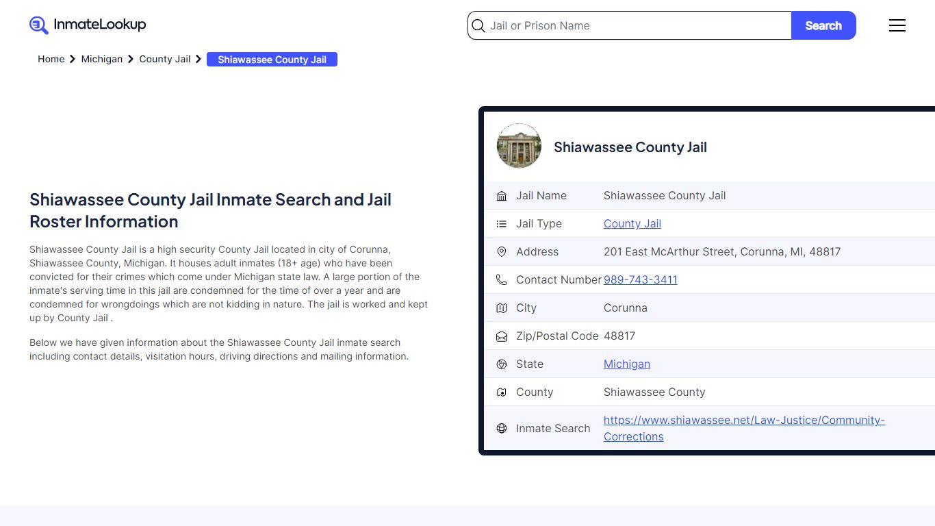 Shiawassee County Jail Inmate Search, Jail Roster, Bookings, Arrests ...